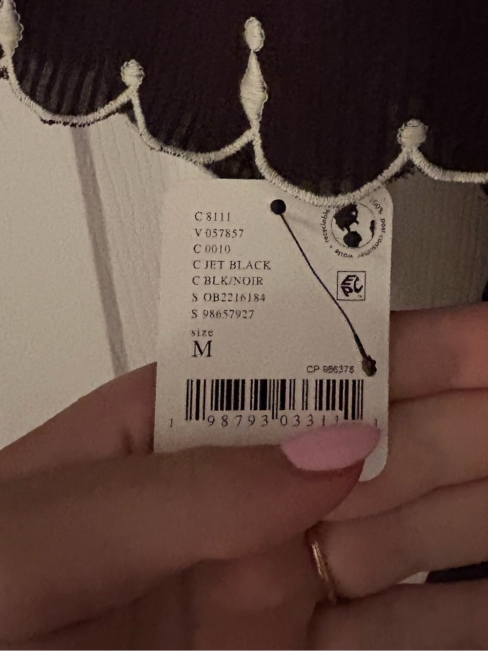 Free People Black Embroidered Scallop Hem Crop Top - Picture 3 of 3